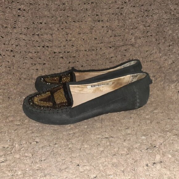 HOUSE OF HARLOW-1960 Millie-Black Suede Beaded Moccasins-Size 36-Excellent - Picture 2 of 7